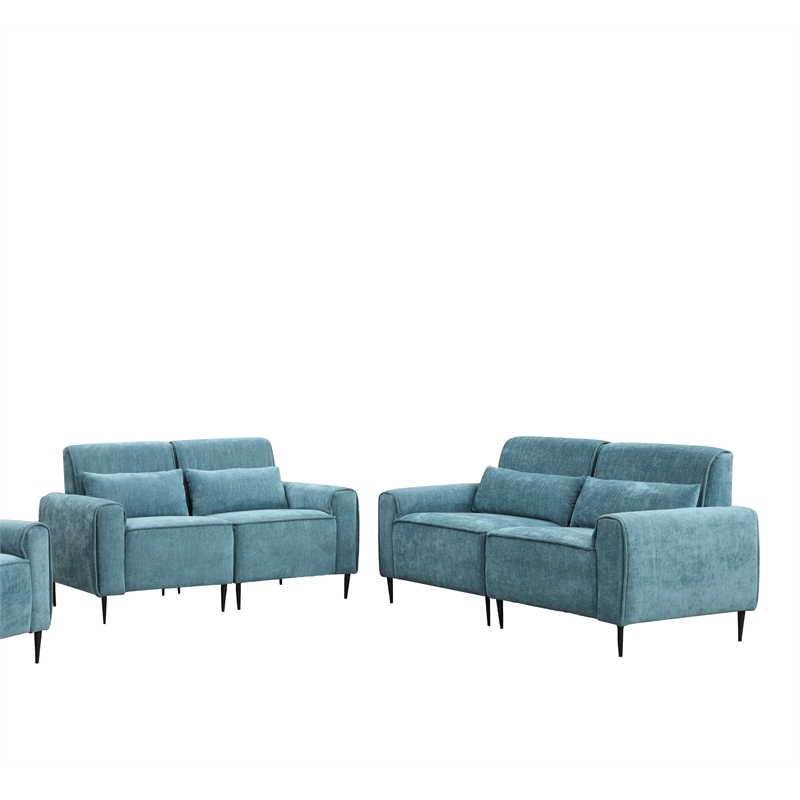 Valentina Blue Chenille Sofa Loveseat Living Room Set