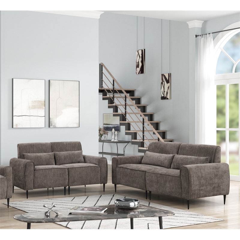 Valentina Gray Chenille Sofa Loveseat Living Room Set