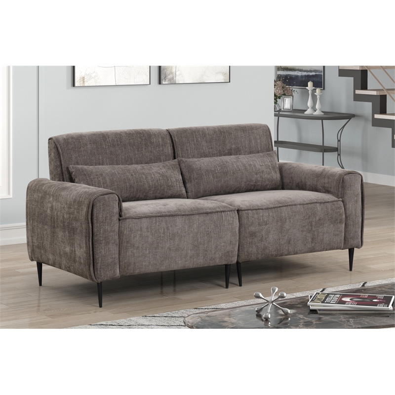 Valentina Gray Chenille Sofa with Metal Legs and Throw Pillows
