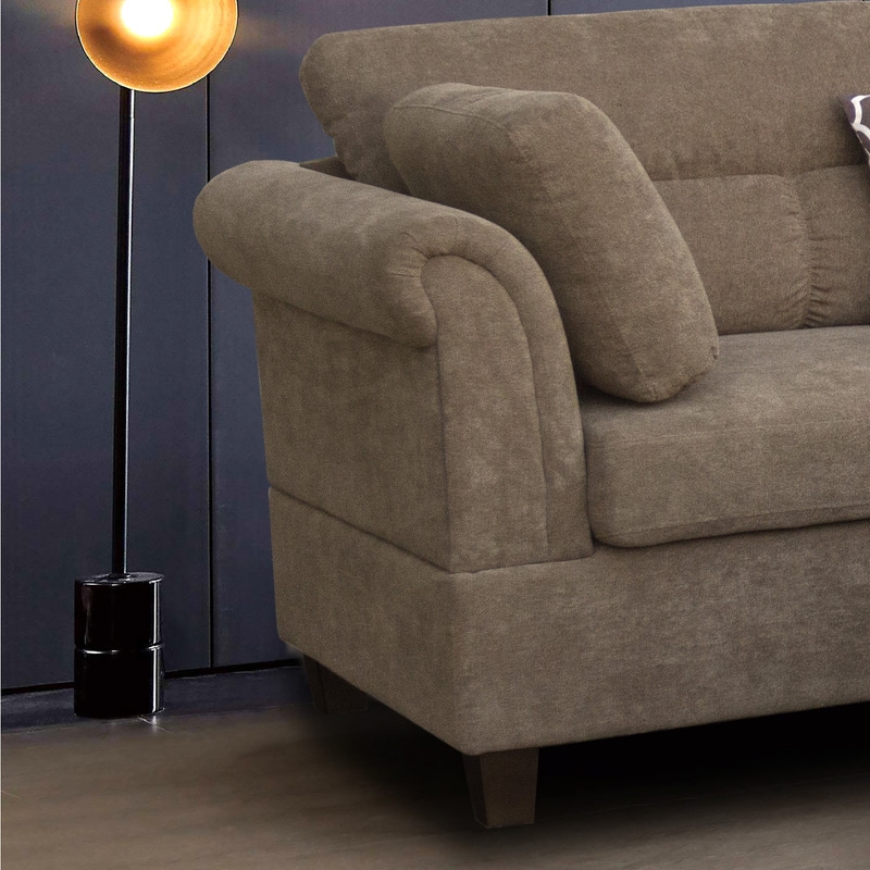 Diego Brown Fabric Sectional Right Facing Chaise Storage Ottoman 2 Throw Pillows