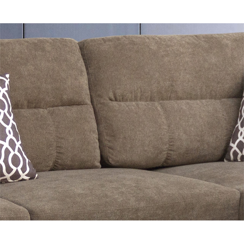 Diego Brown Fabric Sectional Right Facing Chaise Storage Ottoman 2 Throw Pillows
