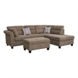 Diego Brown Fabric Sectional Right Facing Chaise Storage Ottoman 2 Throw Pillows
