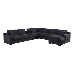 Celine Dark Gray Chenille Fabric Sectional Chaise Cupholders Charging Ports