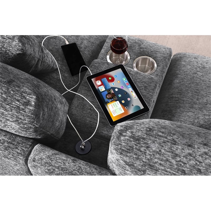 Celine Light Gray Chenille Sectional Rt-Facing Chaise Cupholders Charging Ports