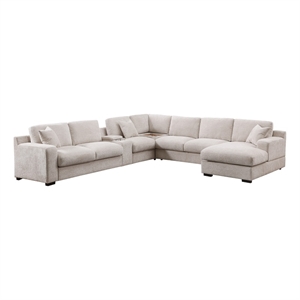 Celine Beige Chenille Fabric Sectional Chaise Cupholders Charging Ports