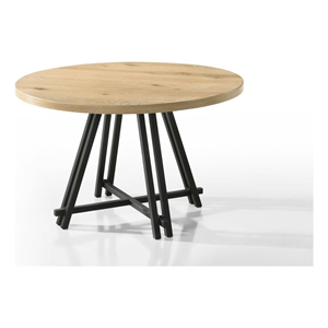 Tate Oak Finish Wood 47&quot Round Dining Table with Black Metal Base