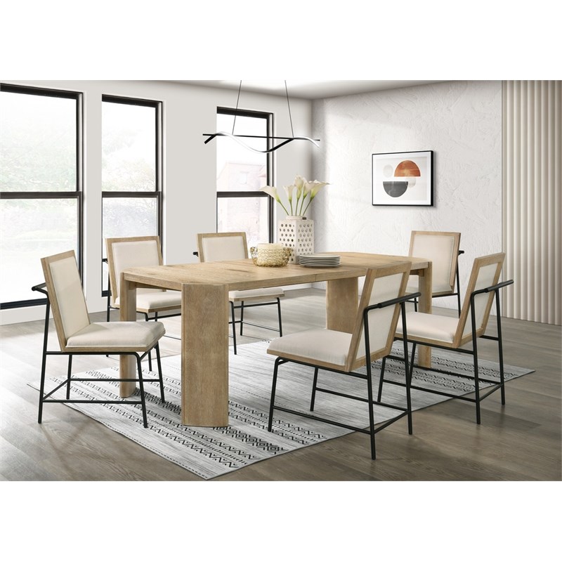 Magnus Wood Oak Finish Extendable Rectangular Dining Set with Cream Color Chair