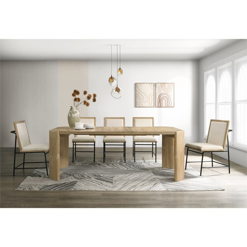 Magnus Wood Oak Finish Extendable Rectangular Dining Set with Cream Color Chair