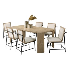 Magnus Wood Oak Finish Extendable Rectangular Dining Set with Cream Color Chair