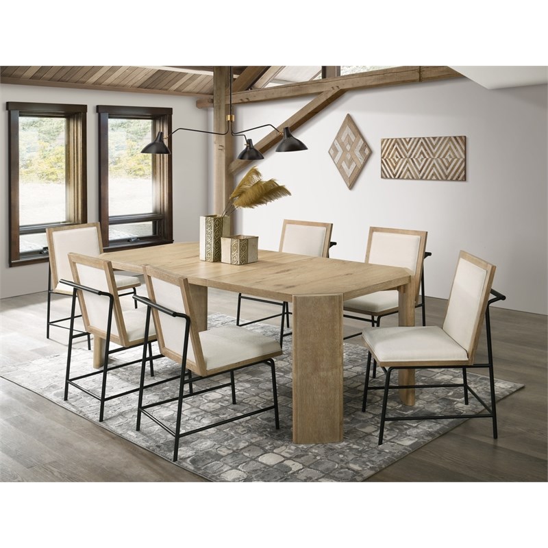 Magnus Wood Oak Finish Extendable Rectangular Dining Set with Cream Color Chair