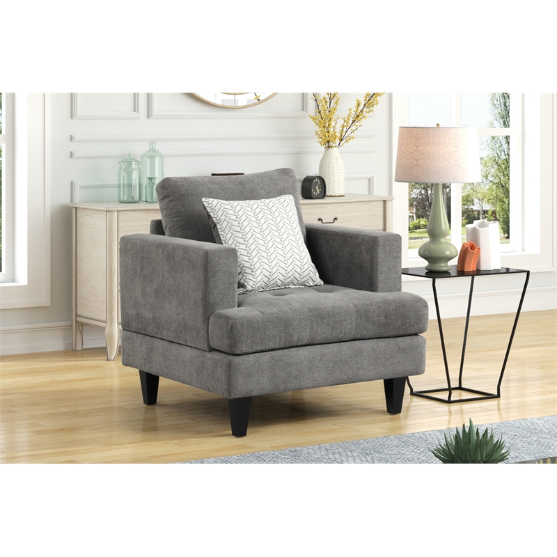 Callaway Gray Chenille Chair with Throw Pillow