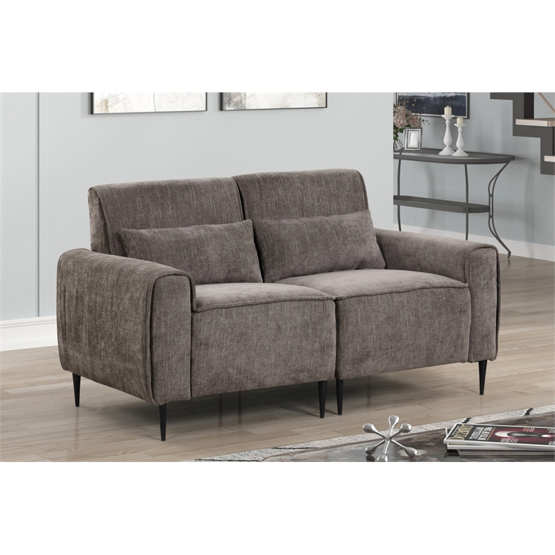 Valentina Gray Chenille Loveseat with Metal Legs and Throw Pillows