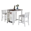 Graham 3-Piece White Finish Counter Height Dining Table Shelves and 2 Chairs
