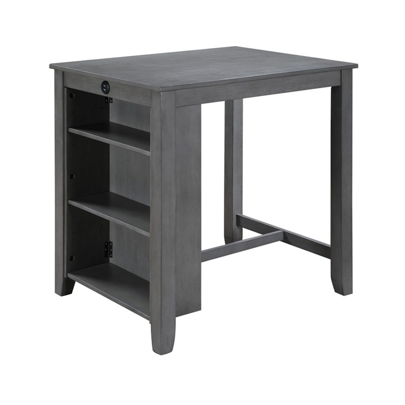 Graham Gray Finish Counter Height Dining Table USB Charging Ports and Shelves