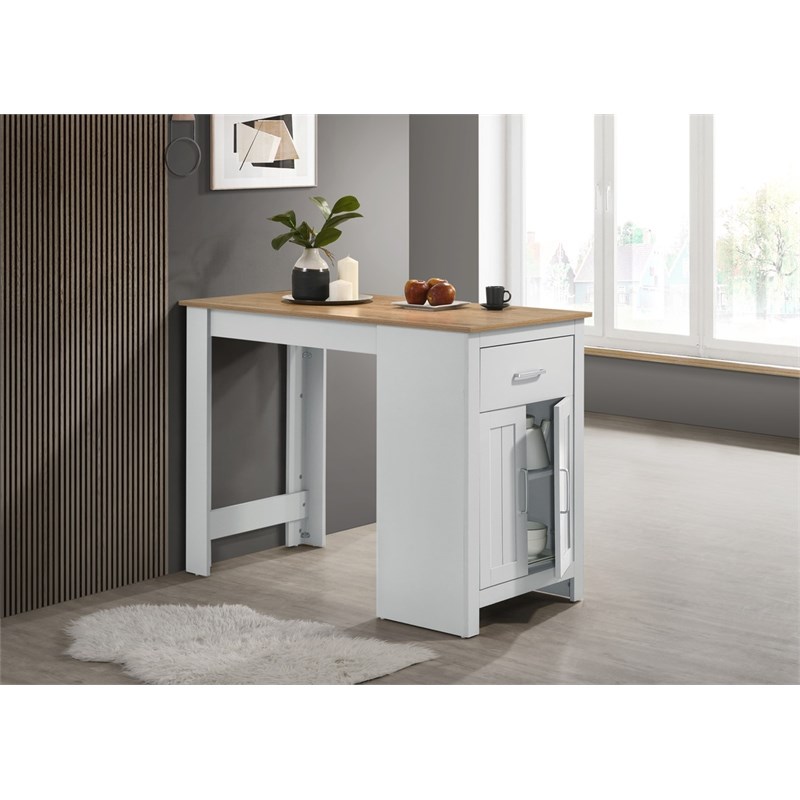 Alonzo Oak and White Wood Counter Height Dining Table with Drawer and Cabinet
