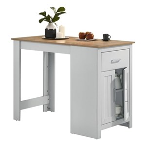 Alonzo Oak and White Wood Counter Height Dining Table with Drawer and Cabinet