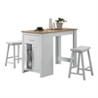 Alonzo Oak White Wood Counter Height 3 Pc Dining Table Set with Storage