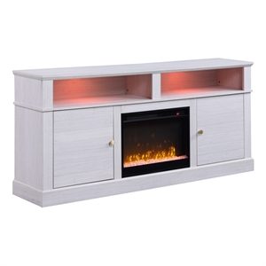 Terra 70&quot White Walnut Finish Engineered Wood TV Stand Fireplace w/ Heater