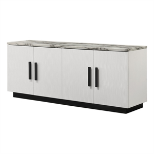 Matilda 63&quot White Engineered Wood Cabinet Console Table w/ White Faux Marble Top