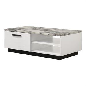 Matilda 47&quot White Engineered Wood Coffee Table with White Faux Marble Top