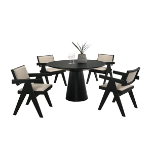 Jasper 5-PC Ebony Black Wood 47&quotW Round Dining Set with Pedestal Base