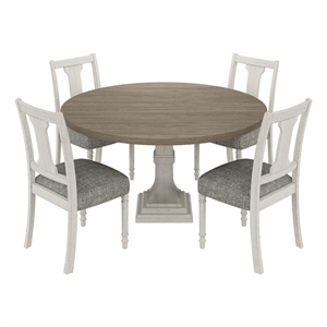 Tannen 59&quotW Round White and Gray Wood 5-Pc Dining Table Set
