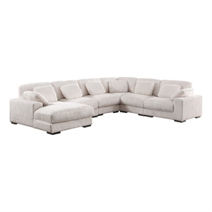 Nadine 155.5&quotW Beige Corduroy Fabric Modular Corner Sectional Left-Facing Chaise