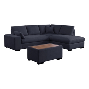 Joshua 100&quotW Dark Gray Woven Fabric Sectional Rt Facing Chaise Console Ottoman