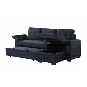 Ashlyn II 84&quotW Dark Gray Woven Fabric Rev. Sleeper Sofa Storage USB Pocket Coil