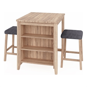 Dawson 36&quotW Oak Finish Wood 3-PC Counter Height Table Set