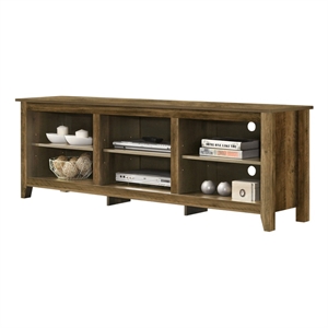 Benito Knotty Oak Wood 70&quotW TV Stand with Open Shelves and Cable Management