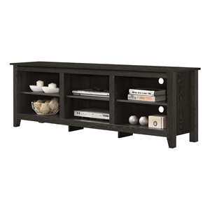 Benito Dark Gray Wood 70&quotW TV Stand with Open Shelves and Cable Management