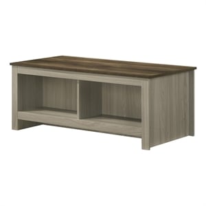 Nyla 43&quotW Gray Oak Engineered Wood Coffee Table with Open Shelves Front and Back
