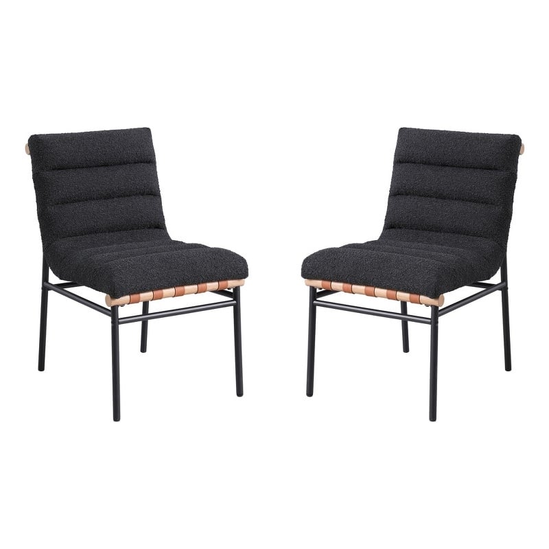 Lahni Black Boucle Fabric Set of 2 Dining Chair with Black Iron Legs