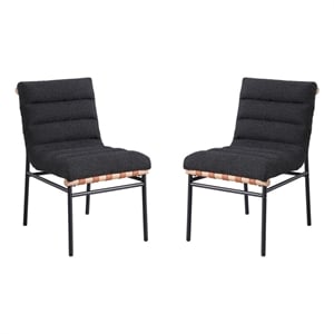 Lahni Black Boucle Fabric Set of 2 Dining Chair with Black Iron Legs