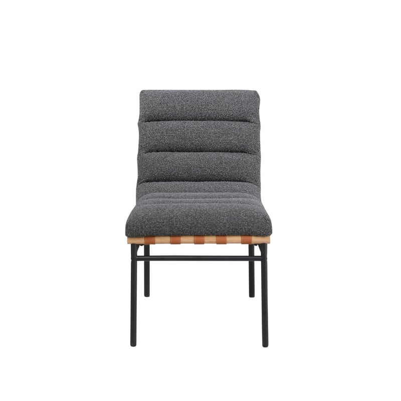 Lahni Dark Gray Boucle Fabric Set of 2 Dining Chair with Black Iron Legs