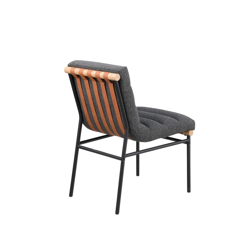 Lahni Dark Gray Boucle Fabric Set of 2 Dining Chair with Black Iron Legs