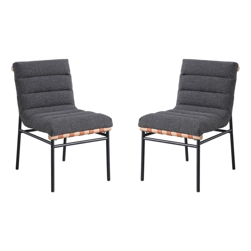 Lahni Dark Gray Boucle Fabric Set of 2 Dining Chair with Black Iron Legs