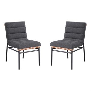 Lahni Dark Gray Boucle Fabric Set of 2 Dining Chair with Black Iron Legs