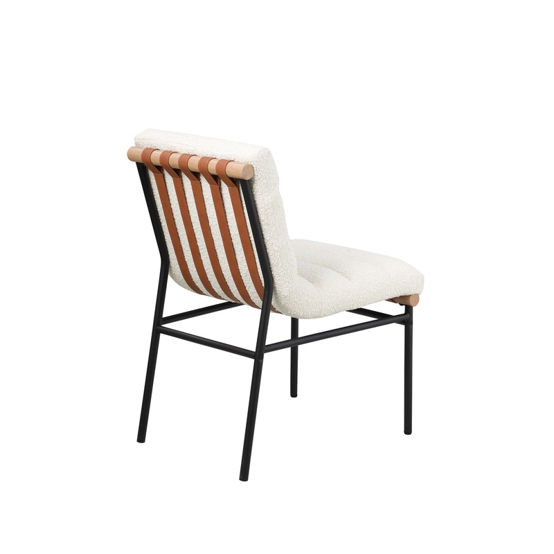 Lahni White Boucle Fabric Set of 2 Dining Chair with Black Iron Legs