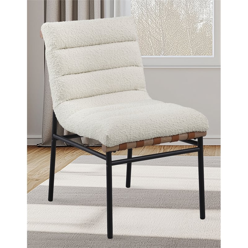 Lahni White Boucle Fabric Set of 2 Dining Chair with Black Iron Legs