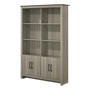 Nyla 47&quotW Gray Oak Wood Bookcase Shelf with Cabinet Doors