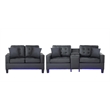 Genesis Black PVC Fabric Living Room Set w/ LED+USB+Strg+Cuphldrs+Tuft. Cushions