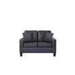 Genesis Black PVC Fabric Living Room Set w/ LED+USB+Strg+Cuphldrs+Tuft. Cushions