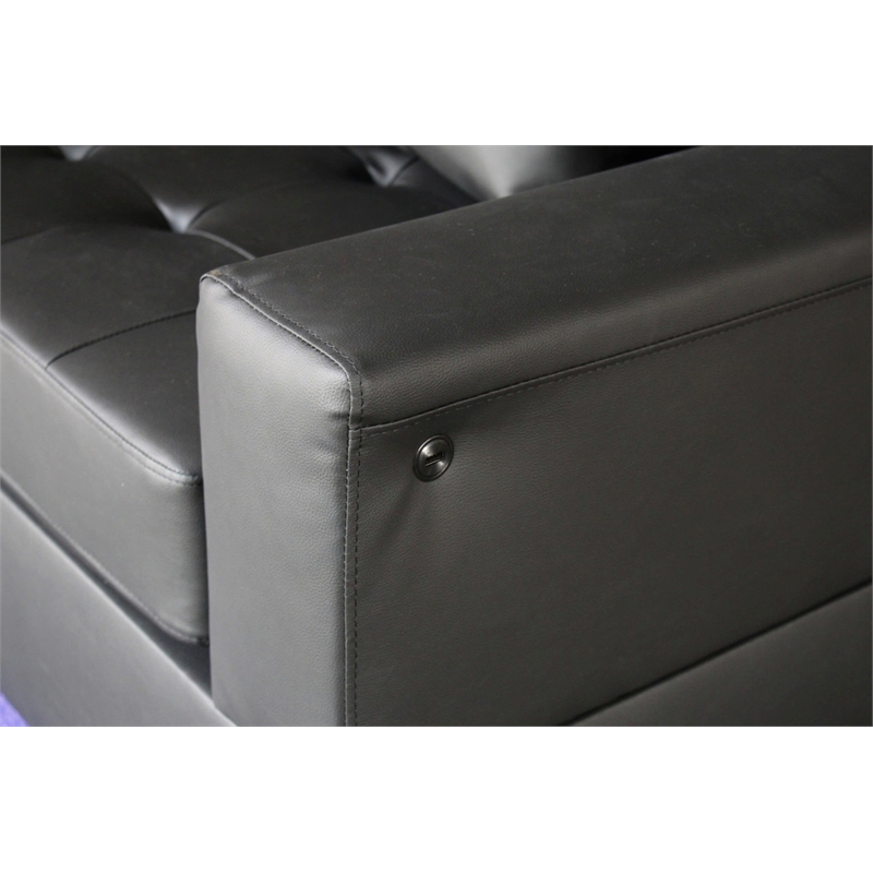 Genesis Black PVC Fabric Living Room Set w/ LED+USB+Strg+Cuphldrs+Tuft. Cushions