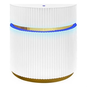 Tavita 19.5&quot Round White Wood Side Table with Glass Top and LED Lights