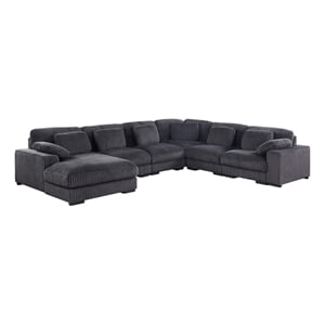 Nadine 155.5&quotW Dark Gray Corduroy Fabric Modular Sectional Left-Facing Chaise