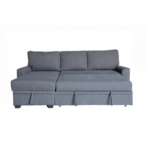 Namir 90.5&quotW Gray Flannel Fabric Sleeper Sectional Left-Facing Storage Chaise
