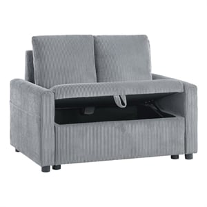 Oswin 45&quotW Gray Corduroy Fabric Loveseat with Storage+Side Pocket