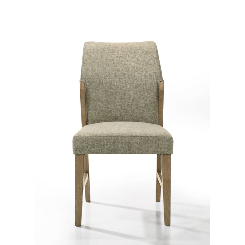 Eden Set of 2 Beige Linen Fabric Dining Chair with Rustic Oak Finish Legs